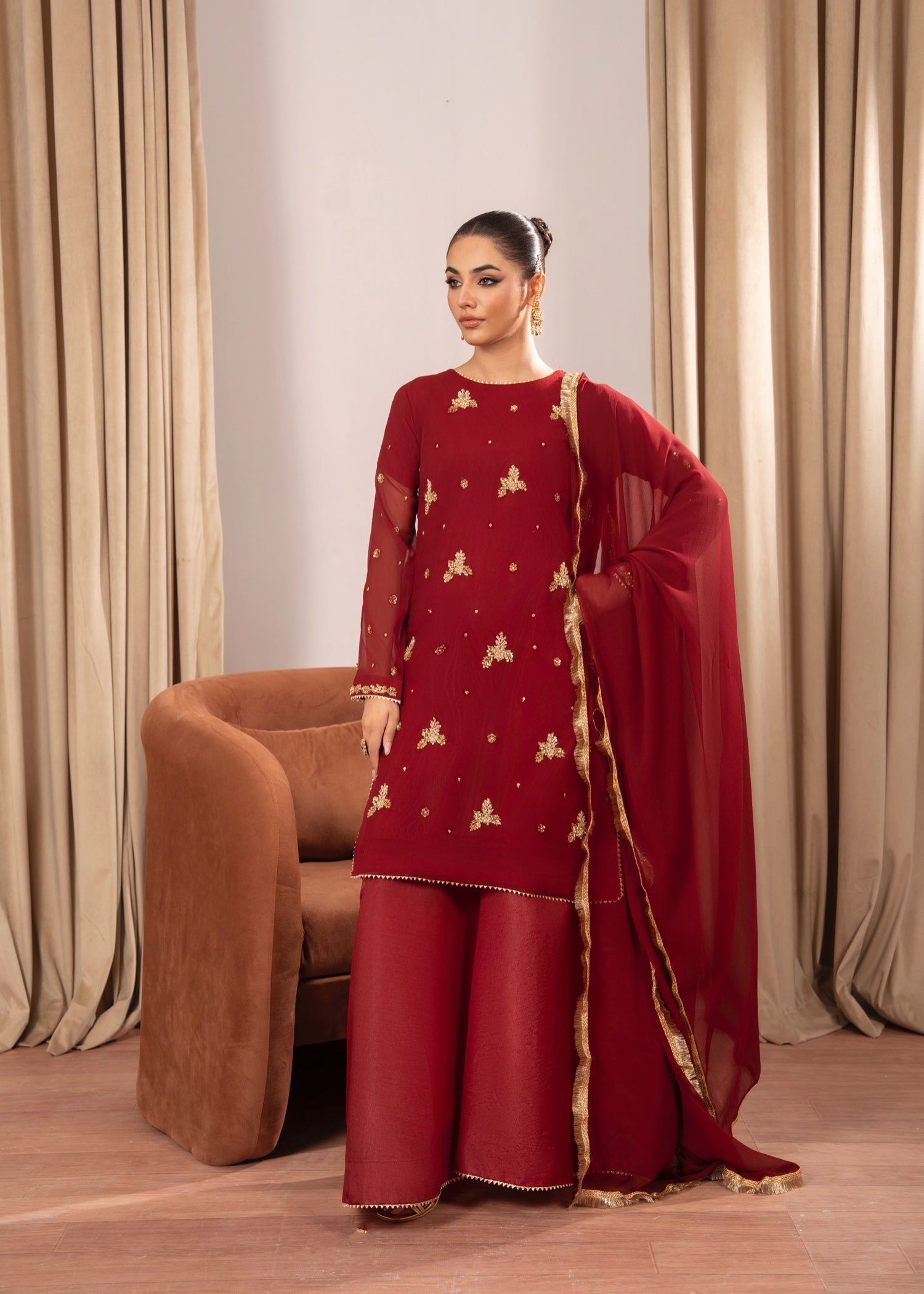 Maira Fashion Red Sharara46 Women 4pcs