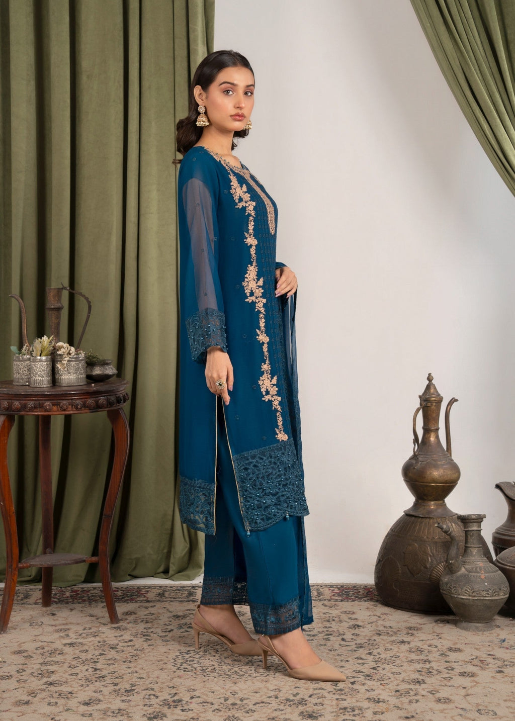 Four Season Boutique NOOR MEHAL TEAL BLUE Women 3pcs
