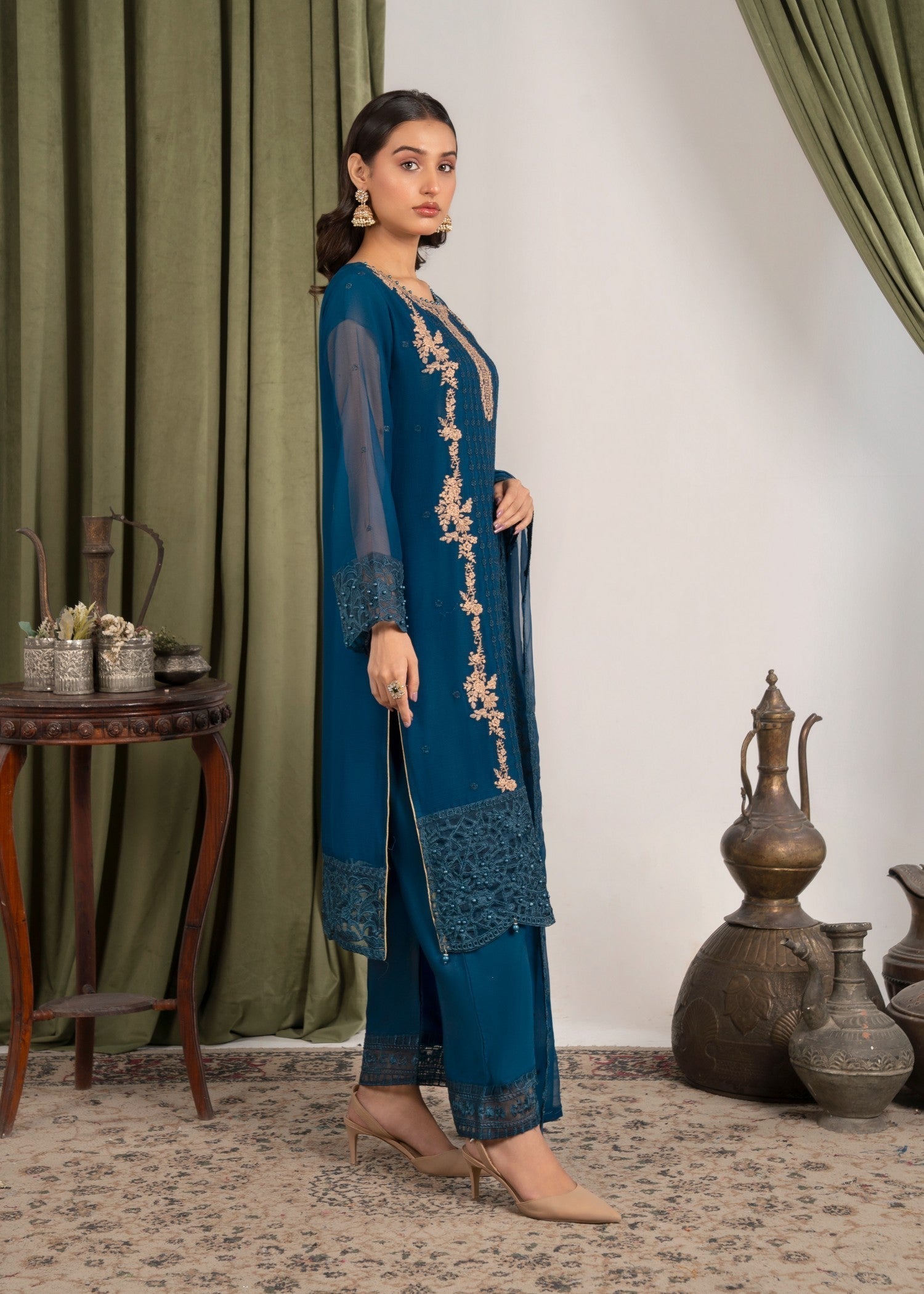 Four Season Boutique NOOR MEHAL TEAL BLUE Women 3pcs