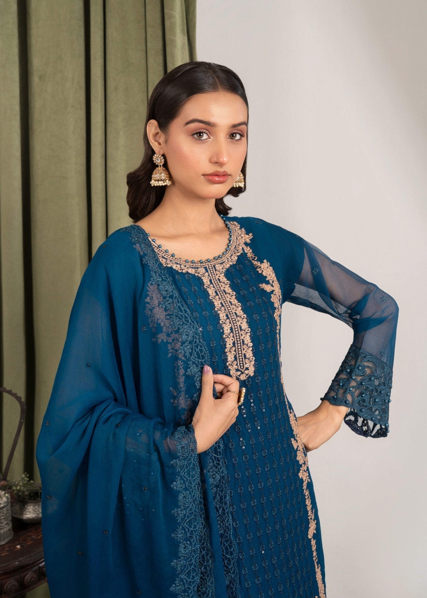 Four Season Boutique NOOR MEHAL TEAL BLUE Women 3pcs