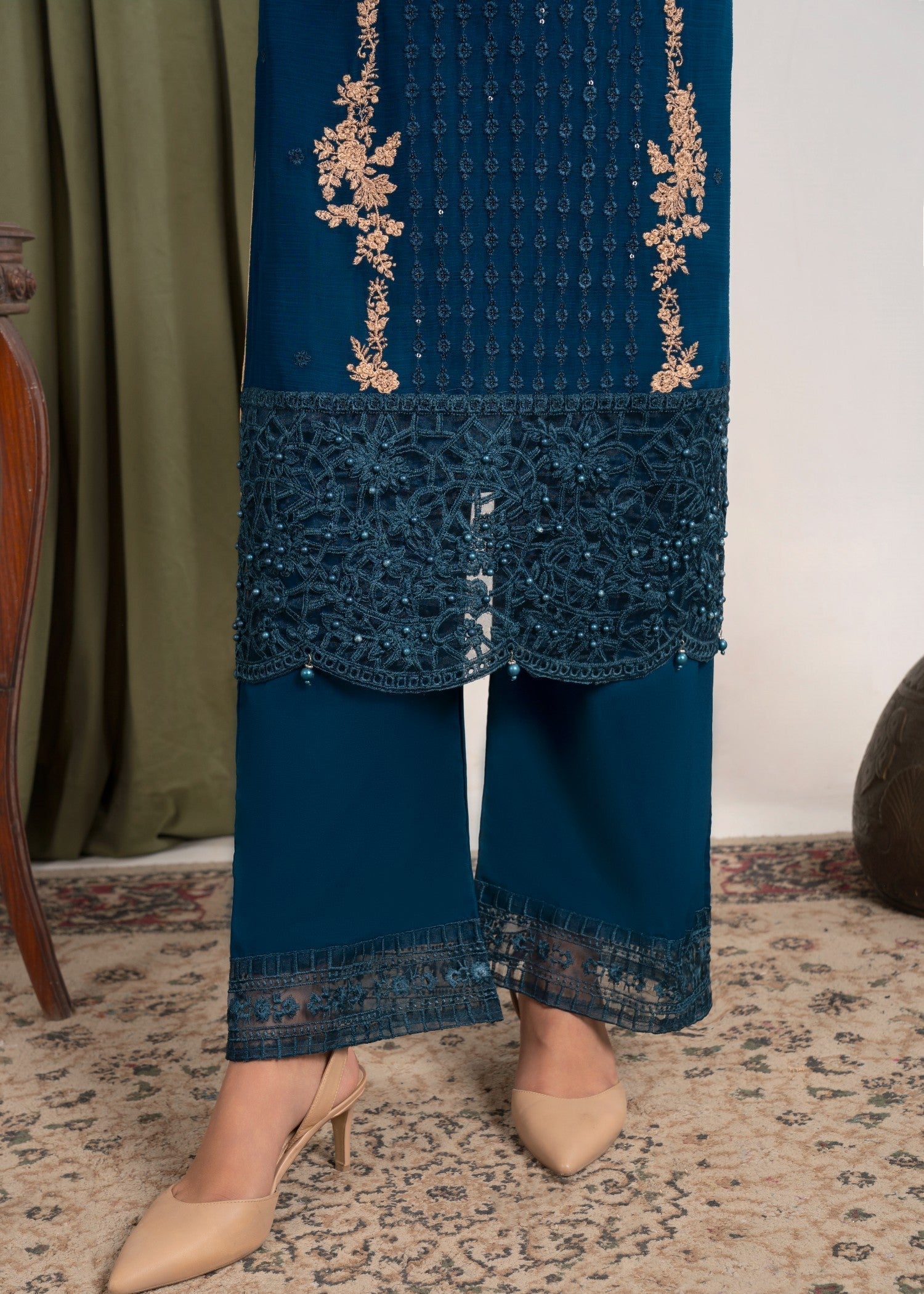 Four Season Boutique NOOR MEHAL TEAL BLUE Women 3pcs
