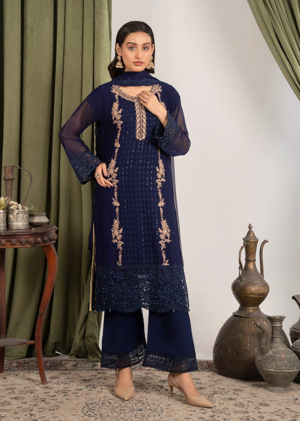 Four Season Boutique NOOR MEHAL NAVY BLUE Women 3pcs