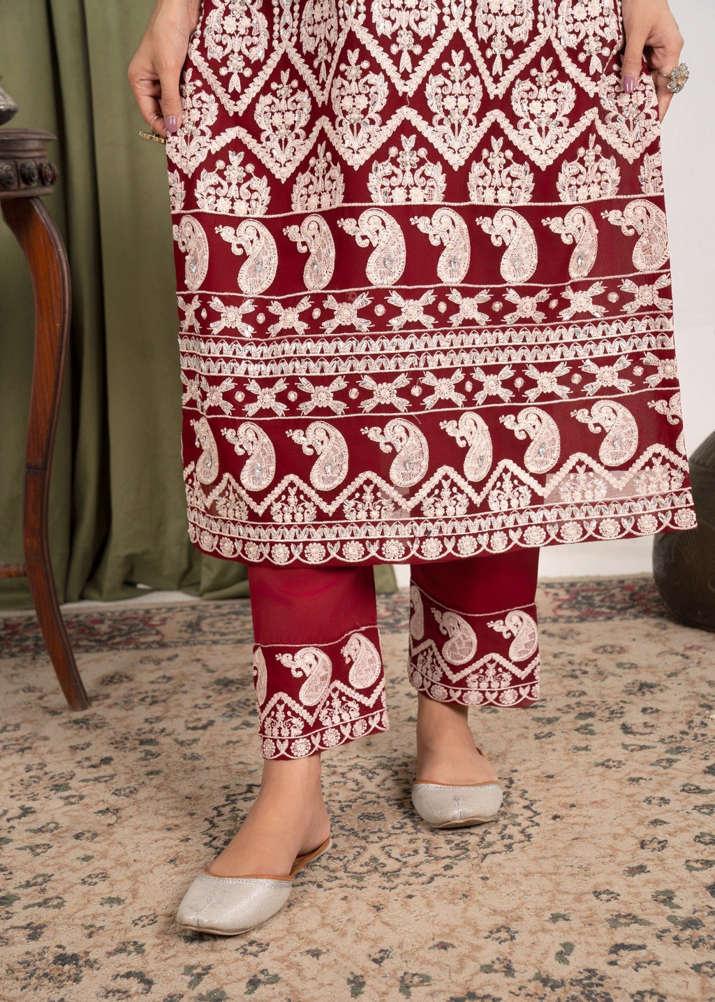Four Season Boutique AFROZ MAROON Women 3pcs