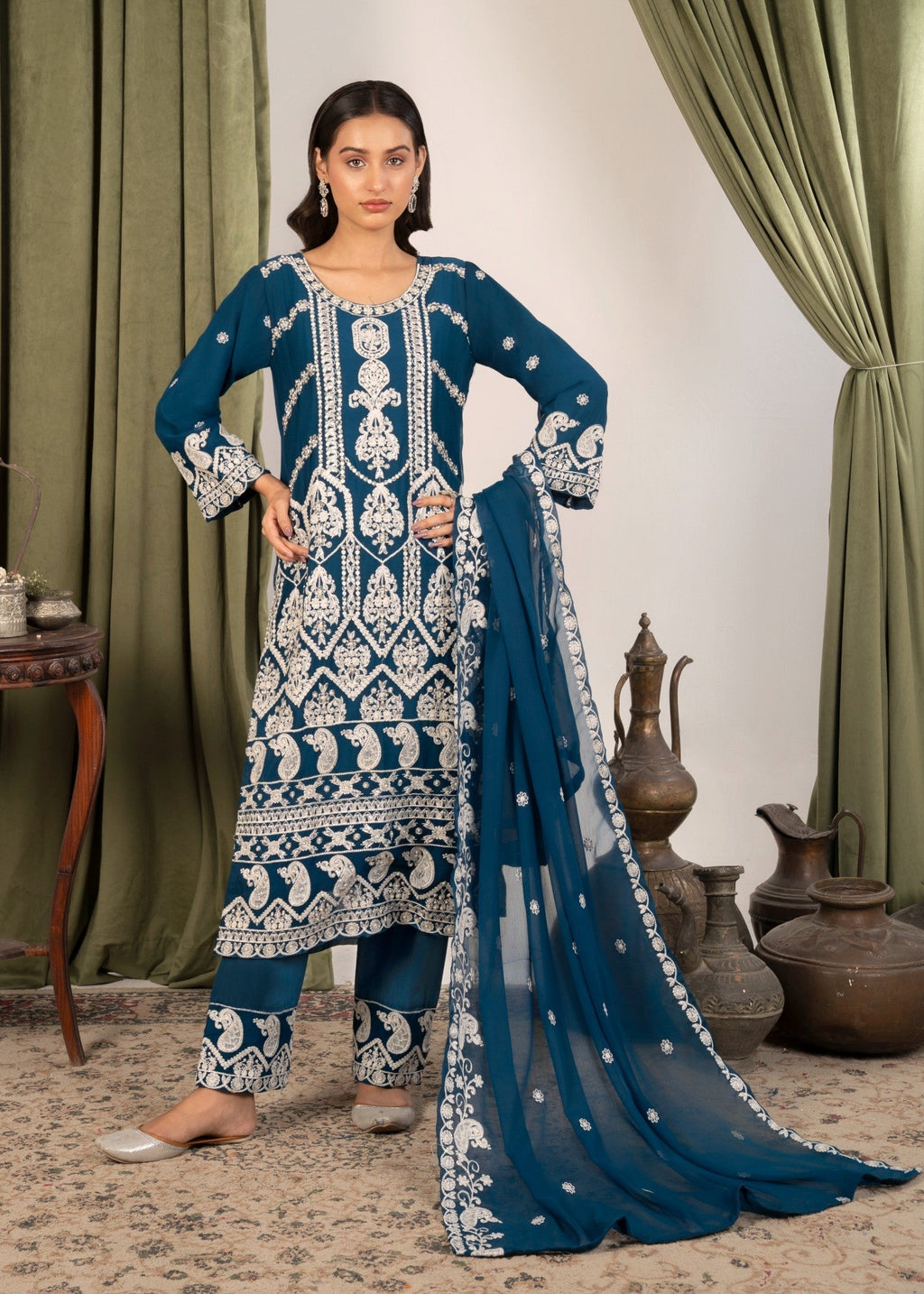 Four Season Boutique AFROZ TEAL BLUE Women 3pcs