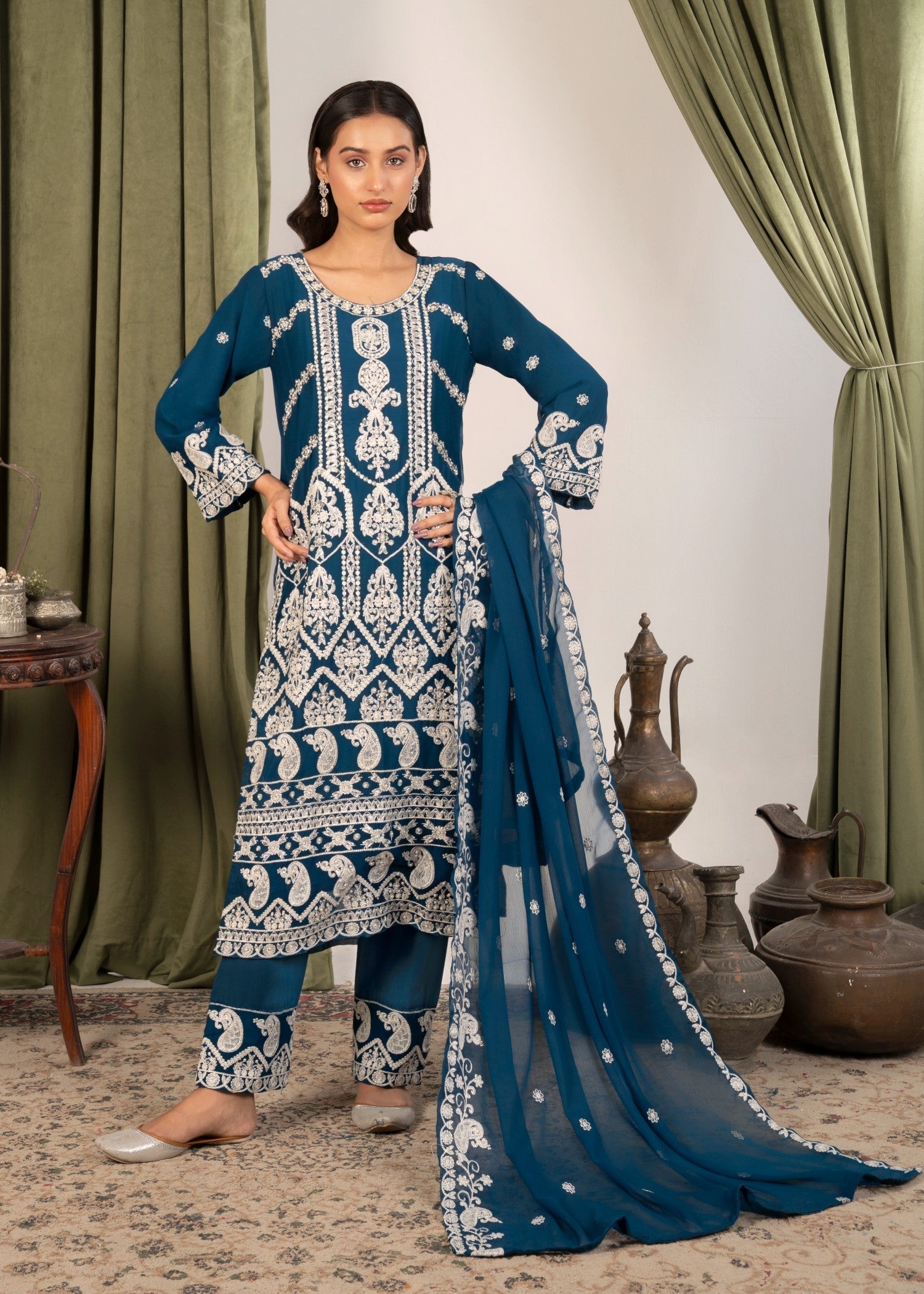 Four Season Boutique AFROZ TEAL BLUE Women 3pcs