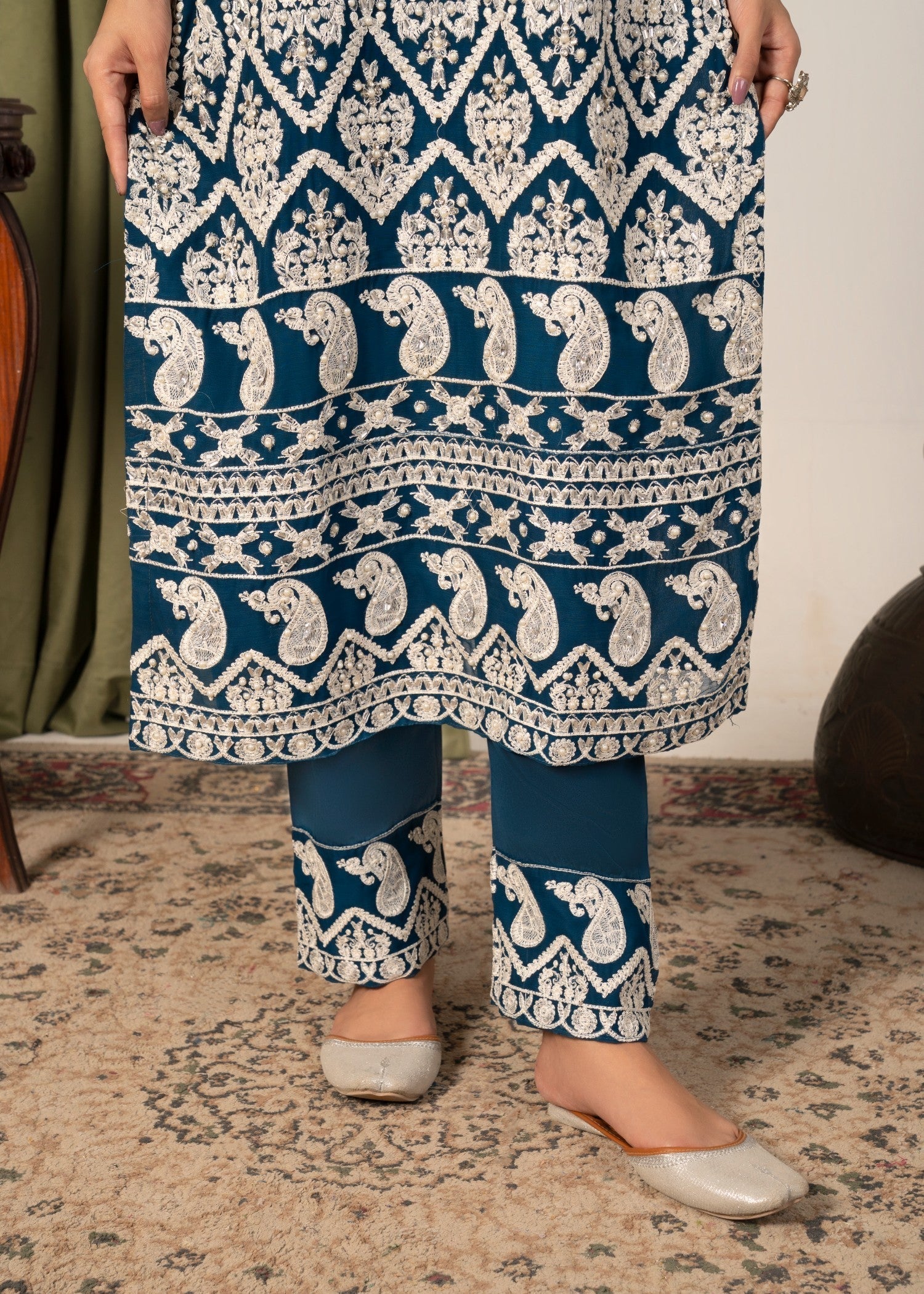 Four Season Boutique AFROZ TEAL BLUE Women 3pcs