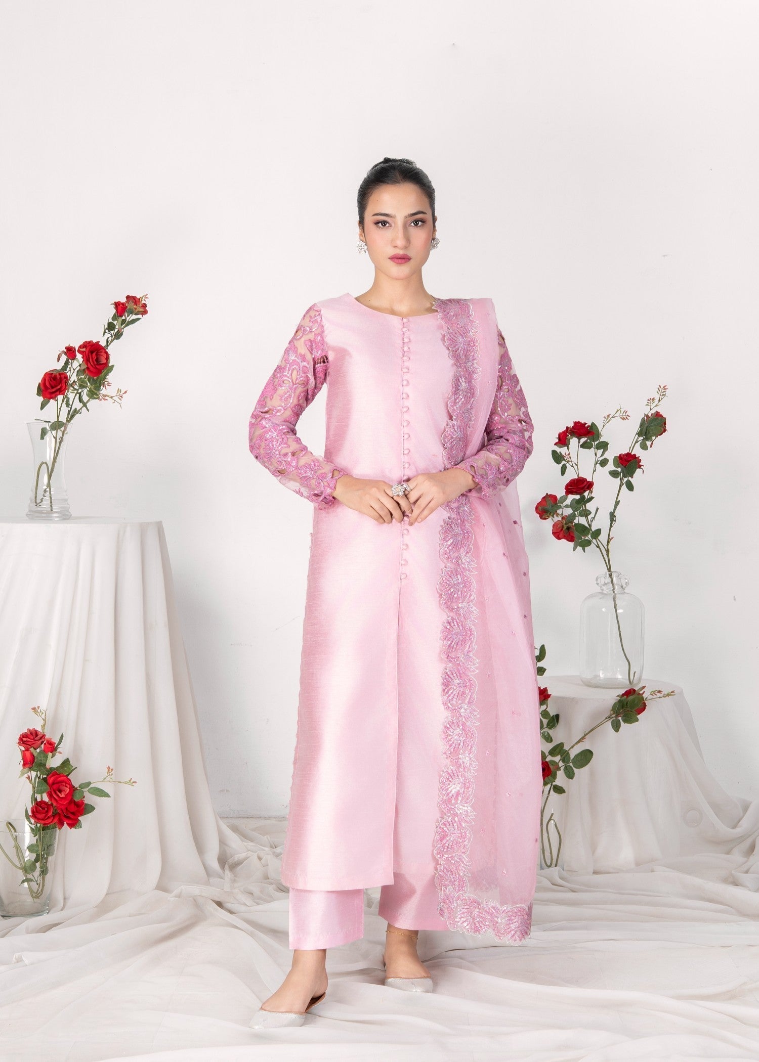 Alyssa PINK RAWSILK KURTI SET ALL611 Women 3pcs