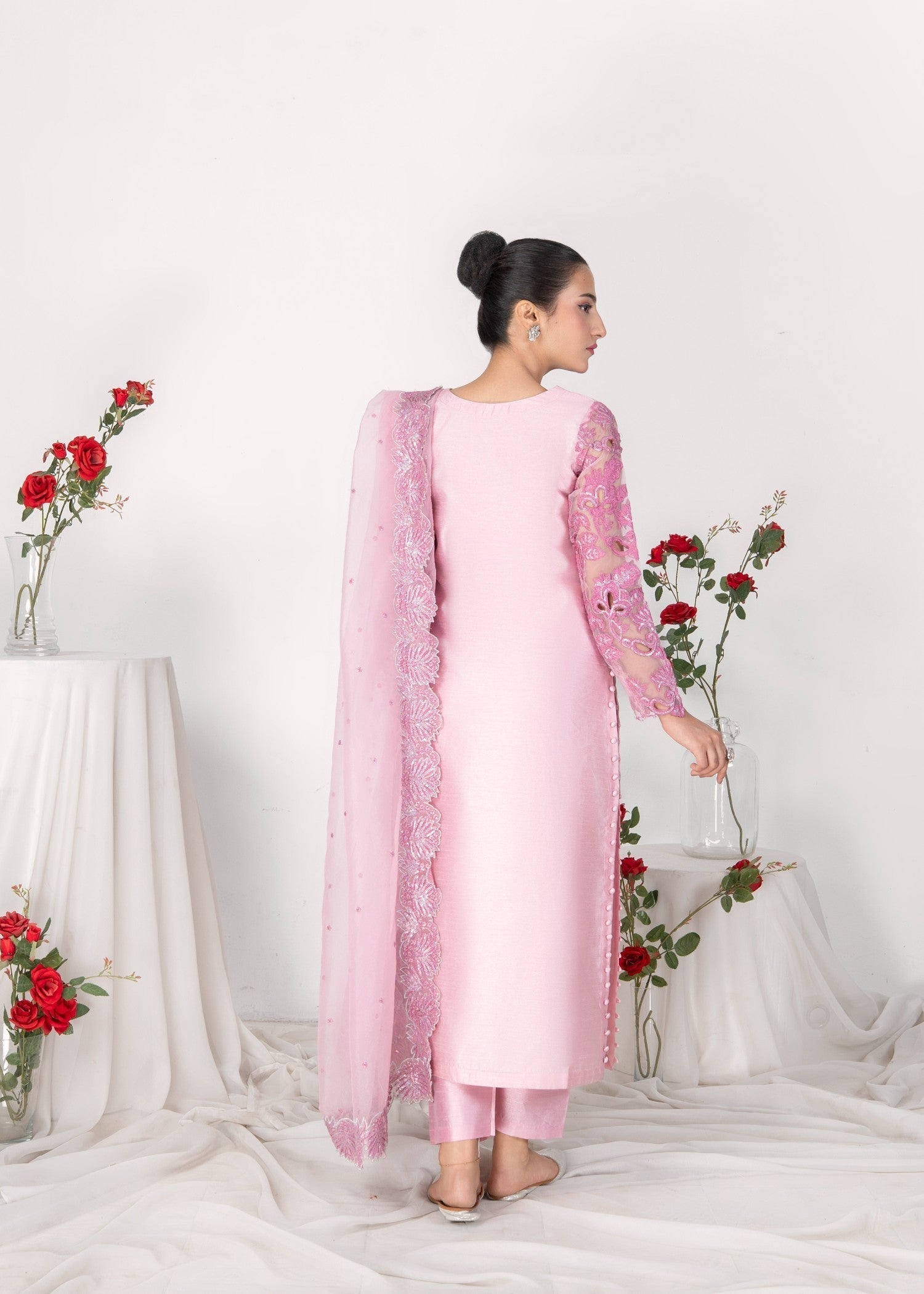 Alyssa PINK RAWSILK KURTI SET ALL611 Women 3pcs