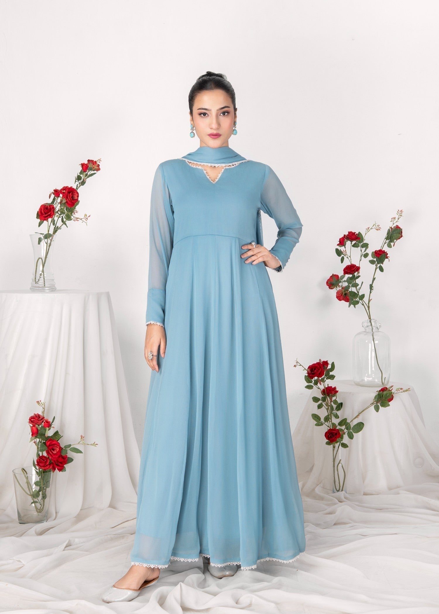 Alyssa LIGHT BLUE CHIFFON MAXI Women 3pcs