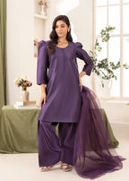 Naaz Couture Raw Silk Farshi Set Indigo Purple Women 3pcs