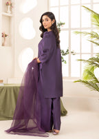 Naaz Couture Raw Silk Farshi Set Indigo Purple Women 3pcs