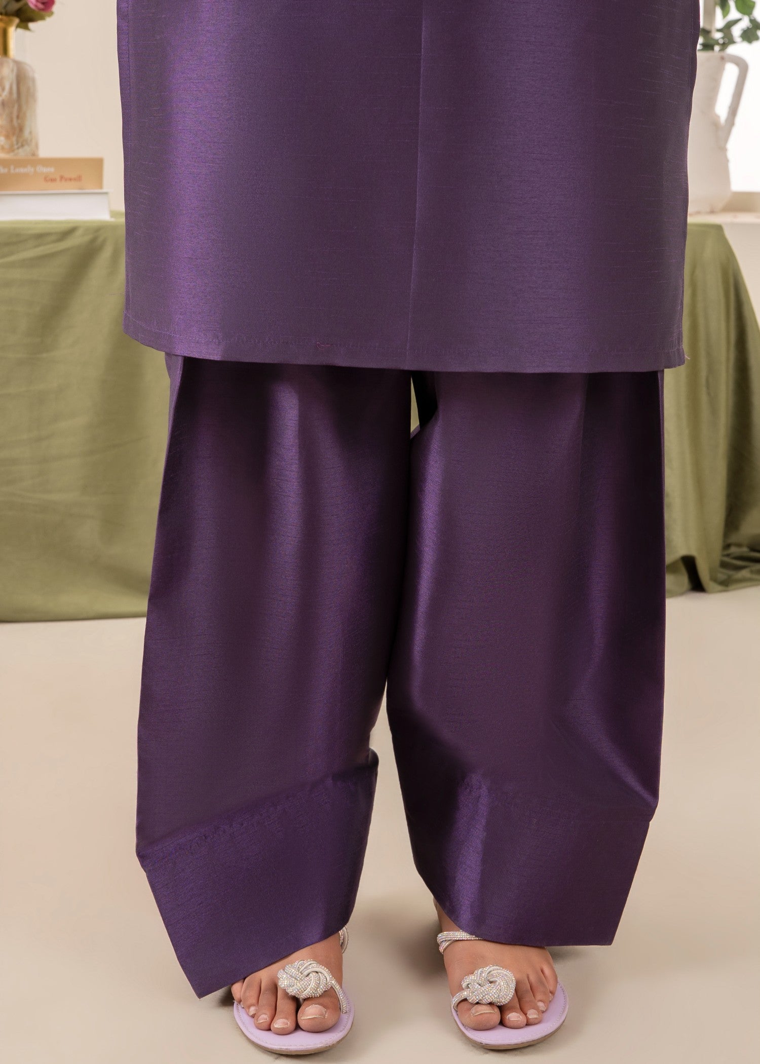 Naaz Couture Raw Silk Farshi Set Indigo Purple Women 3pcs