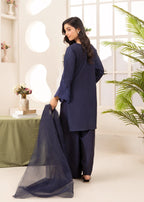 Naaz Couture Raw Silk Farshi Set Navy Blue Women 3pcs