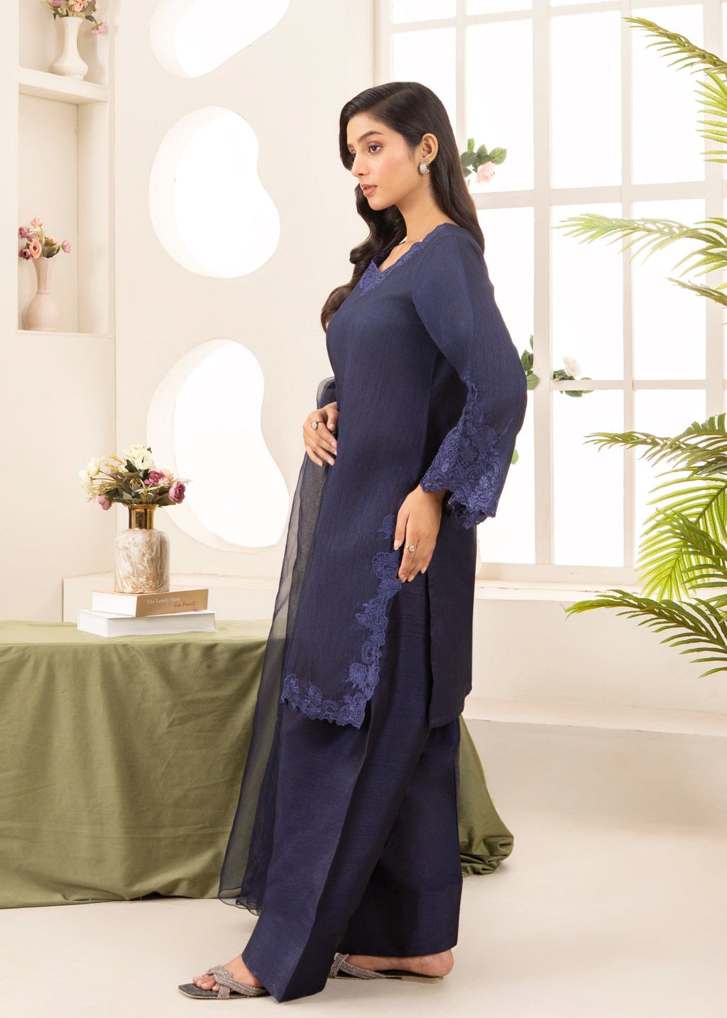 Naaz Couture Raw Silk Farshi Set Navy Blue Women 3pcs