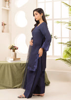Naaz Couture Raw Silk Farshi Set Navy Blue Women 3pcs