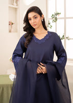 Naaz Couture Raw Silk Farshi Set Navy Blue Women 3pcs