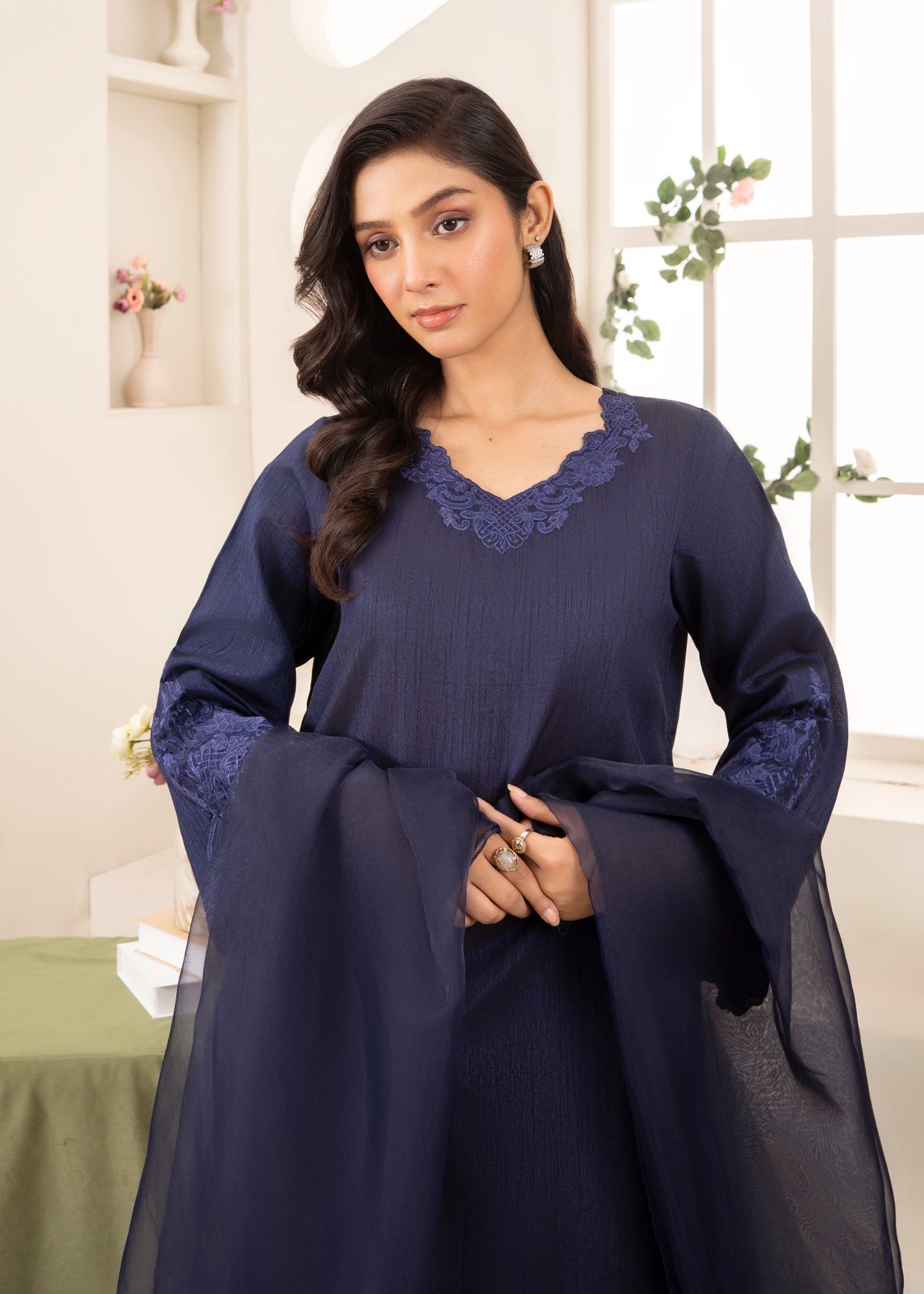 Naaz Couture Raw Silk Farshi Set Navy Blue Women 3pcs