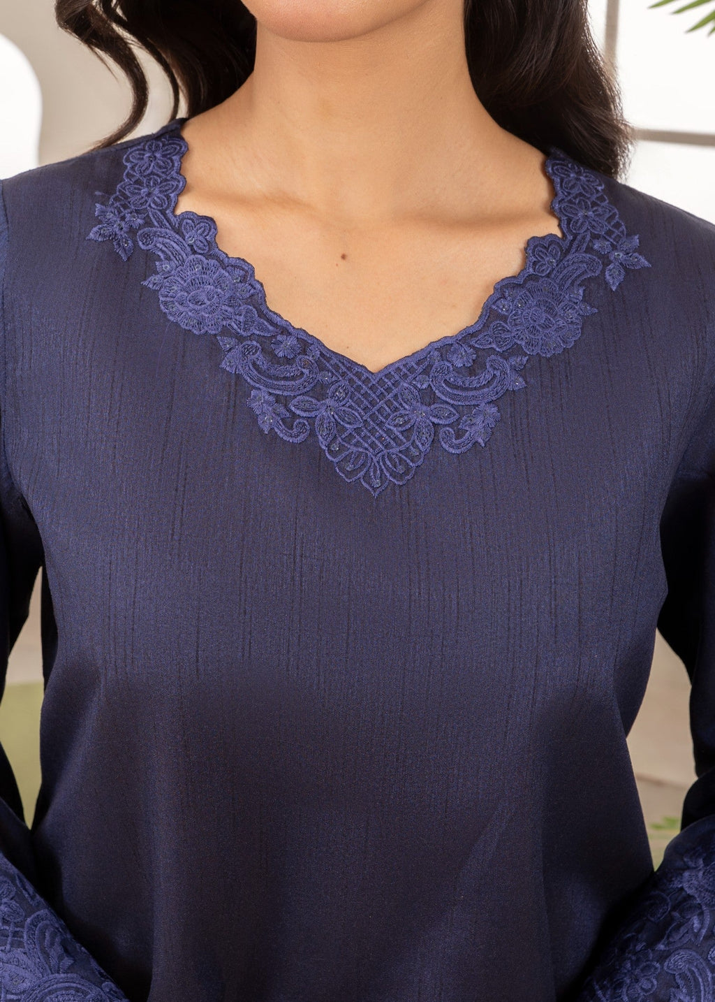 Naaz Couture Raw Silk Farshi Set Navy Blue Women 3pcs