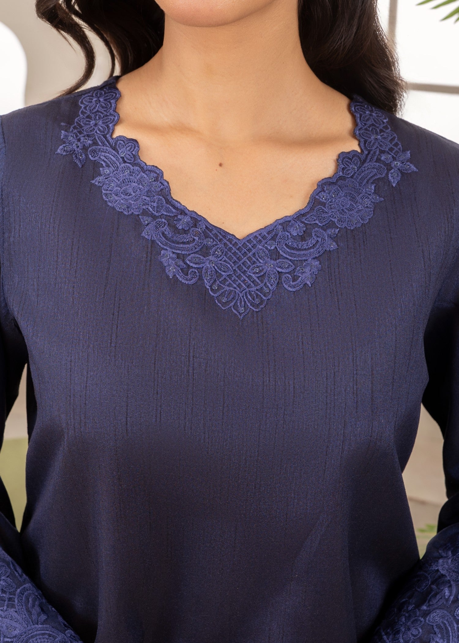 Naaz Couture Raw Silk Farshi Set Navy Blue Women 3pcs