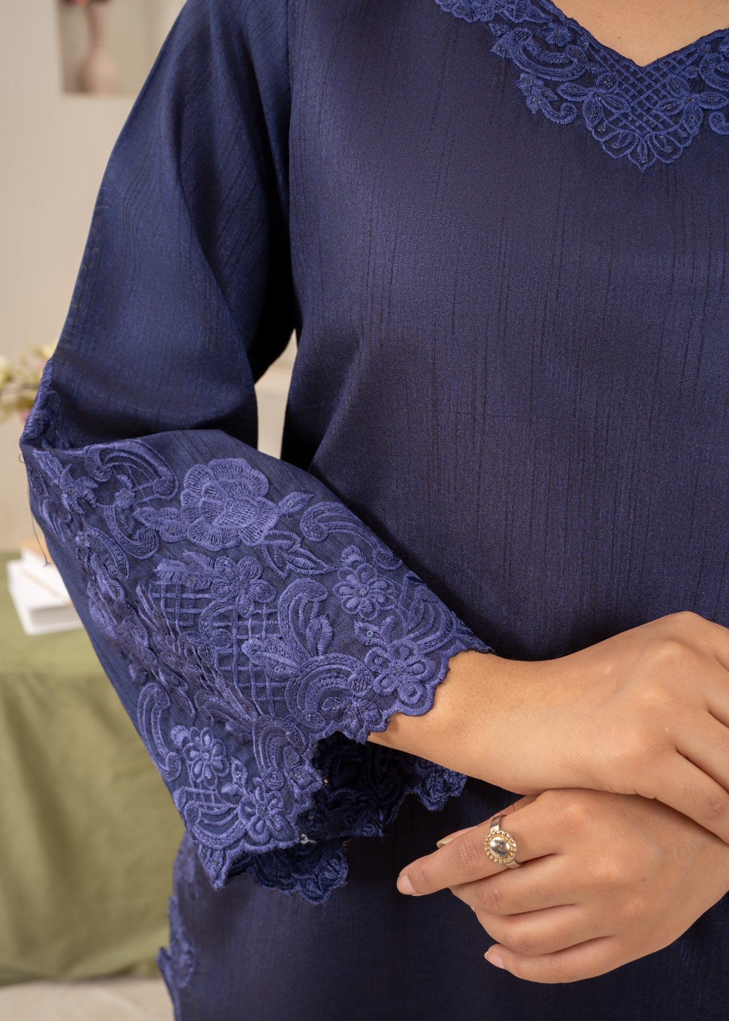 Naaz Couture Raw Silk Farshi Set Navy Blue Women 3pcs