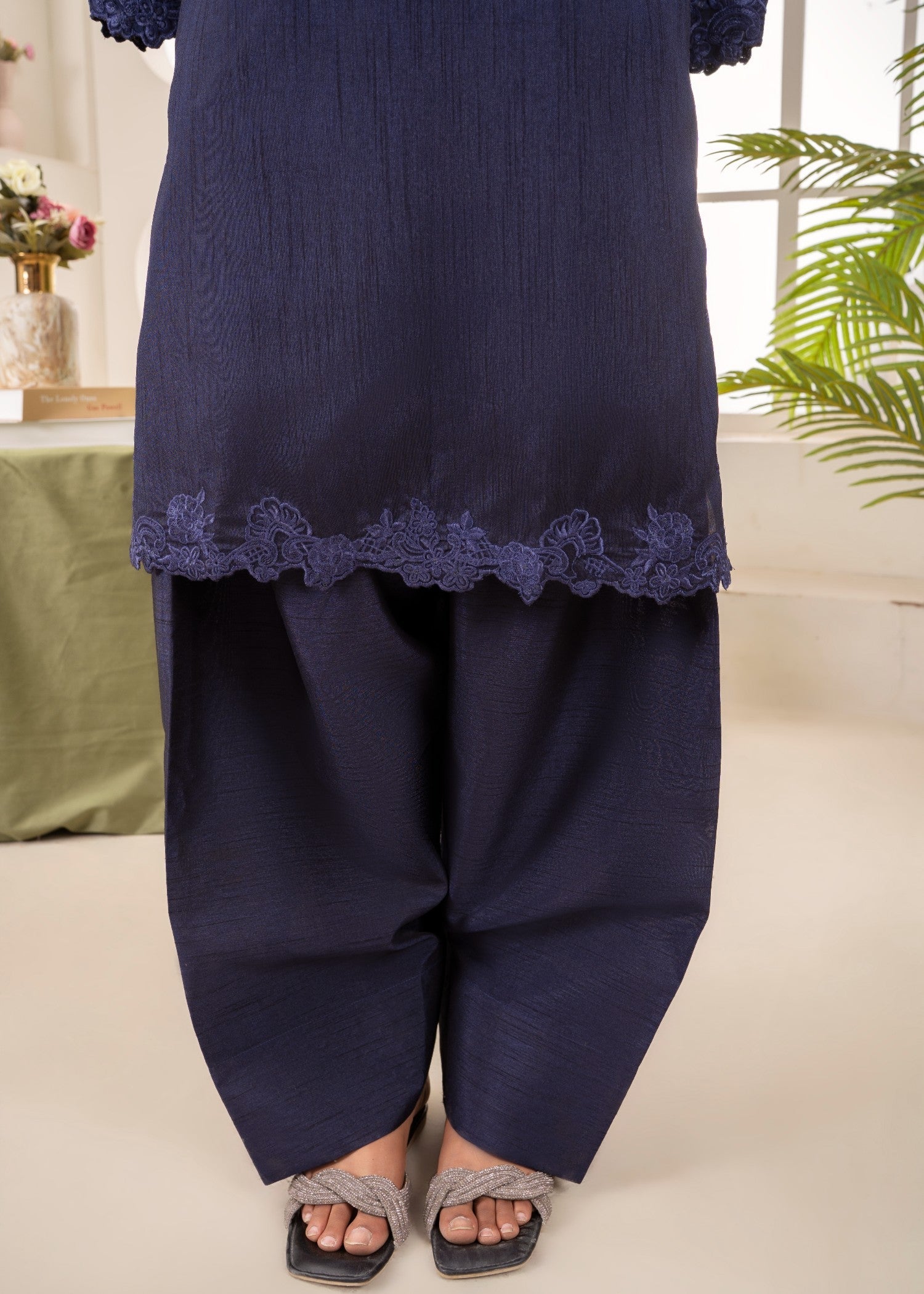 Naaz Couture Raw Silk Farshi Set Navy Blue Women 3pcs