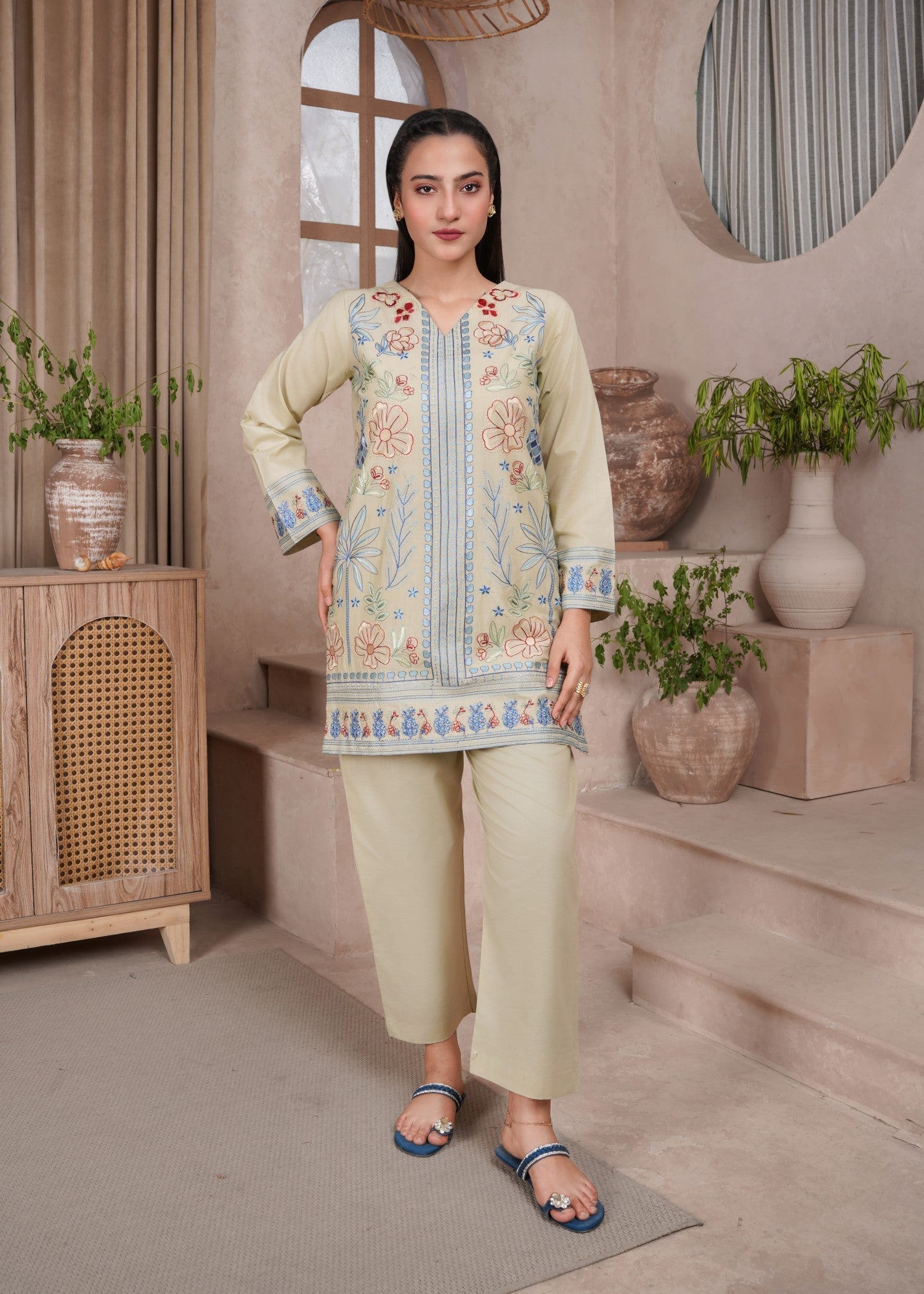 Ramal Funky Flora embroidered lawn dress Women 2pcs