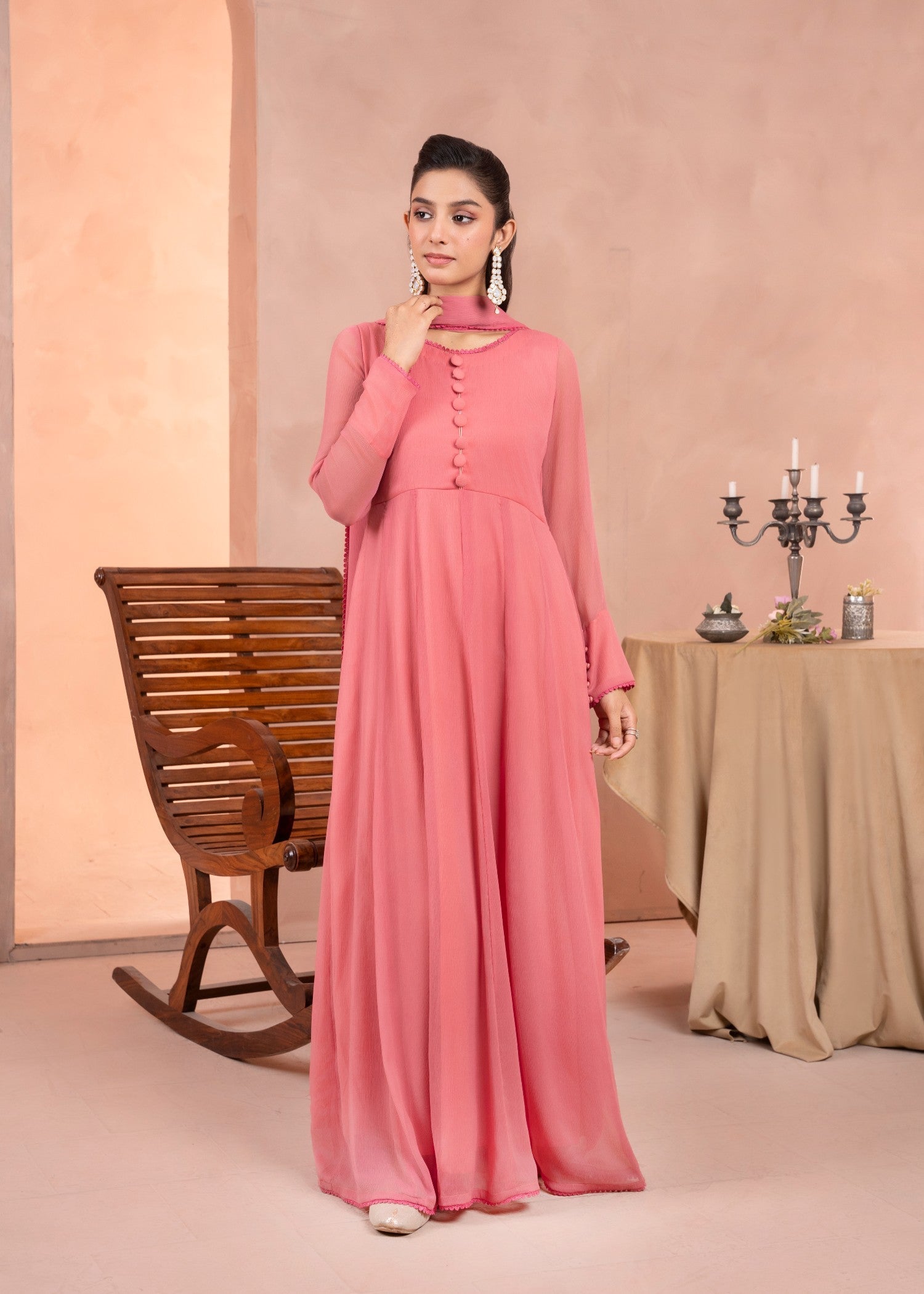 Alyssa PEACH CHIFFON MAXI Women 3pcs