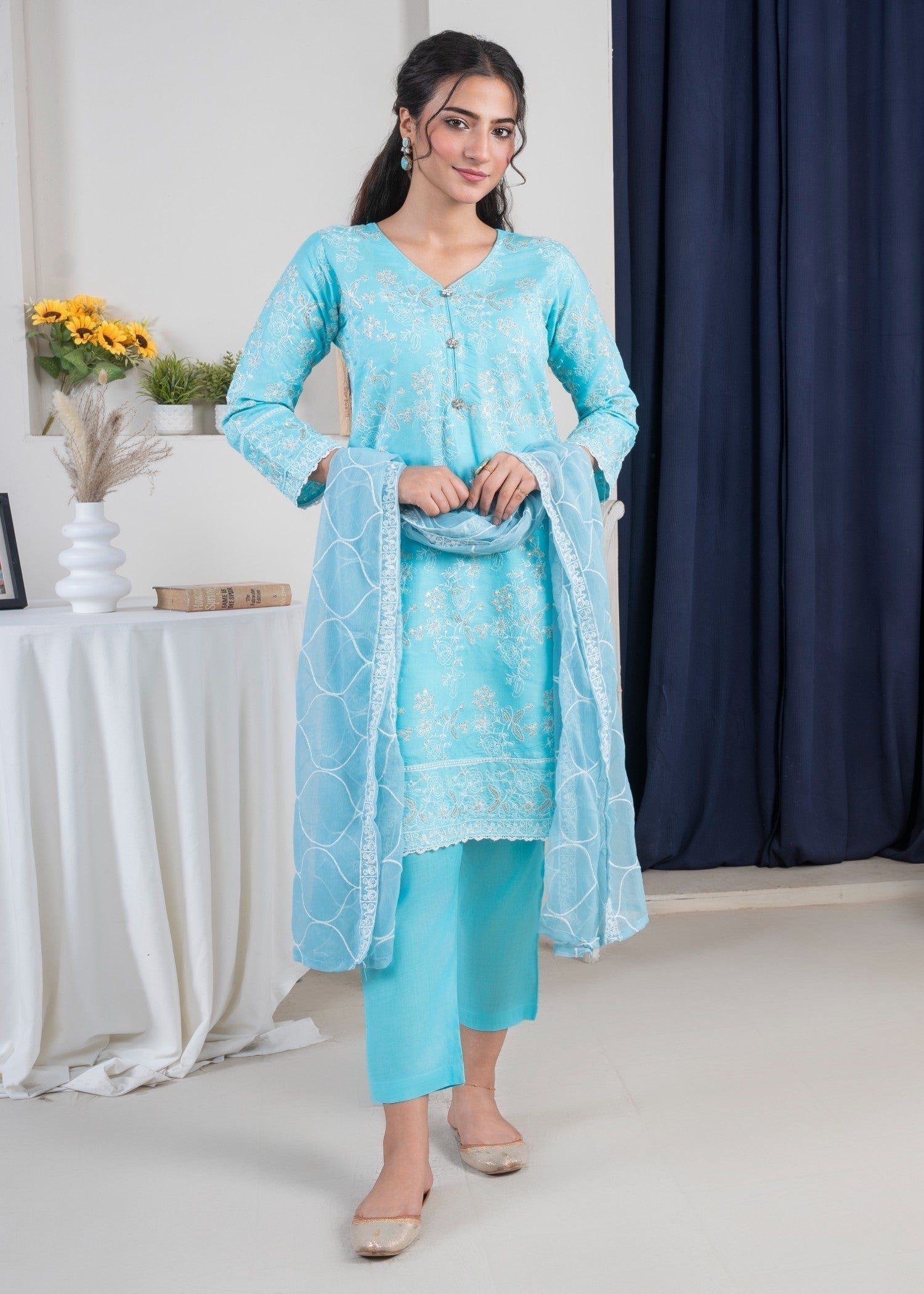 Four Season Boutique SAMBER COTTON AQUA BLUE Women 3pcs