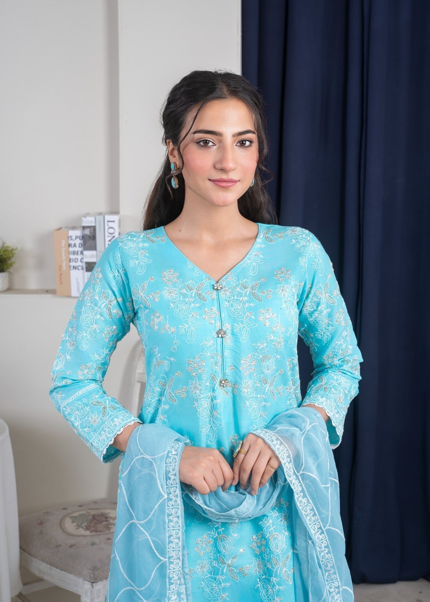 Four Season Boutique SAMBER COTTON AQUA BLUE Women 3pcs
