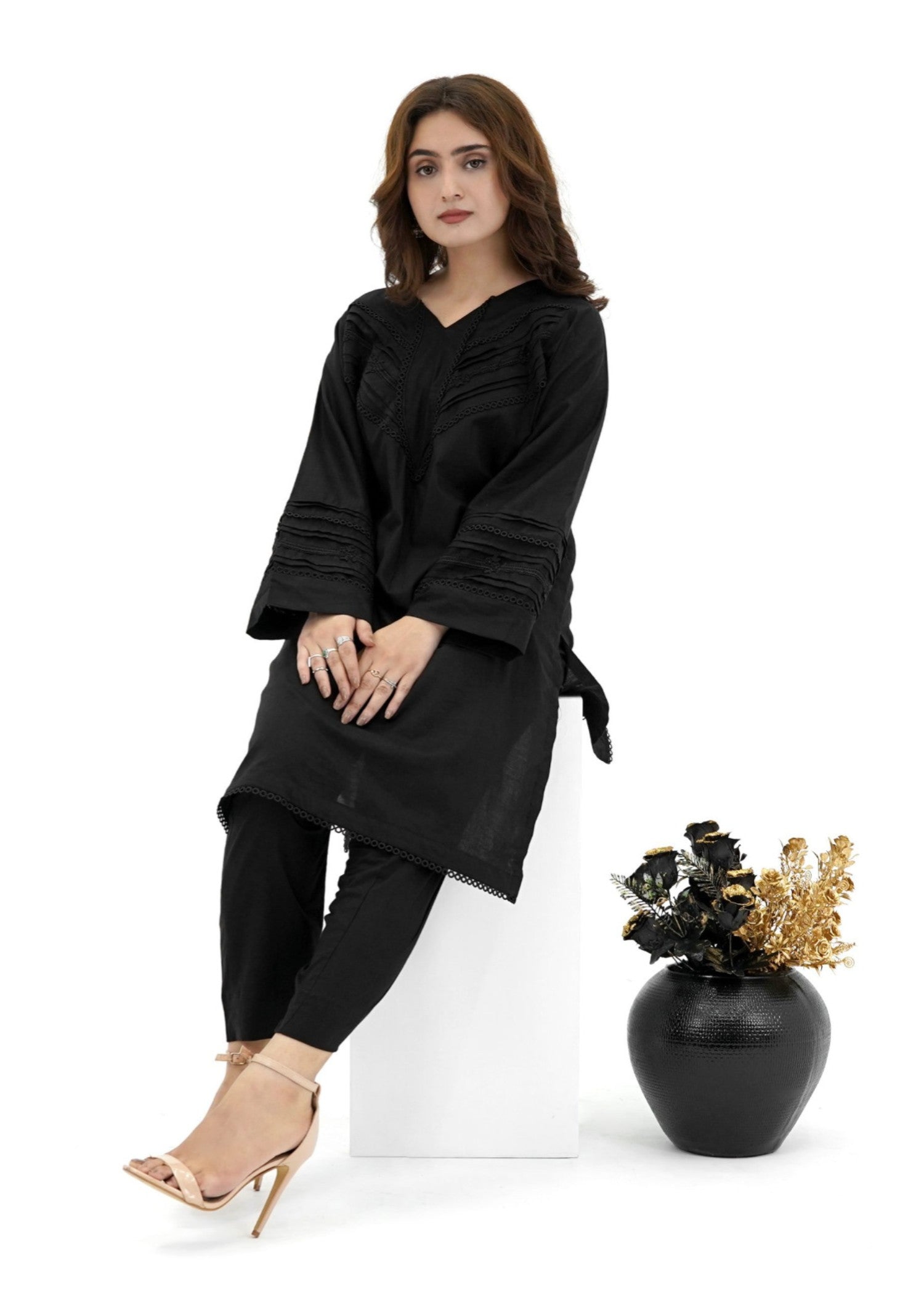 Pretbee Black Soft Cotton Cord Set Women 2pcs