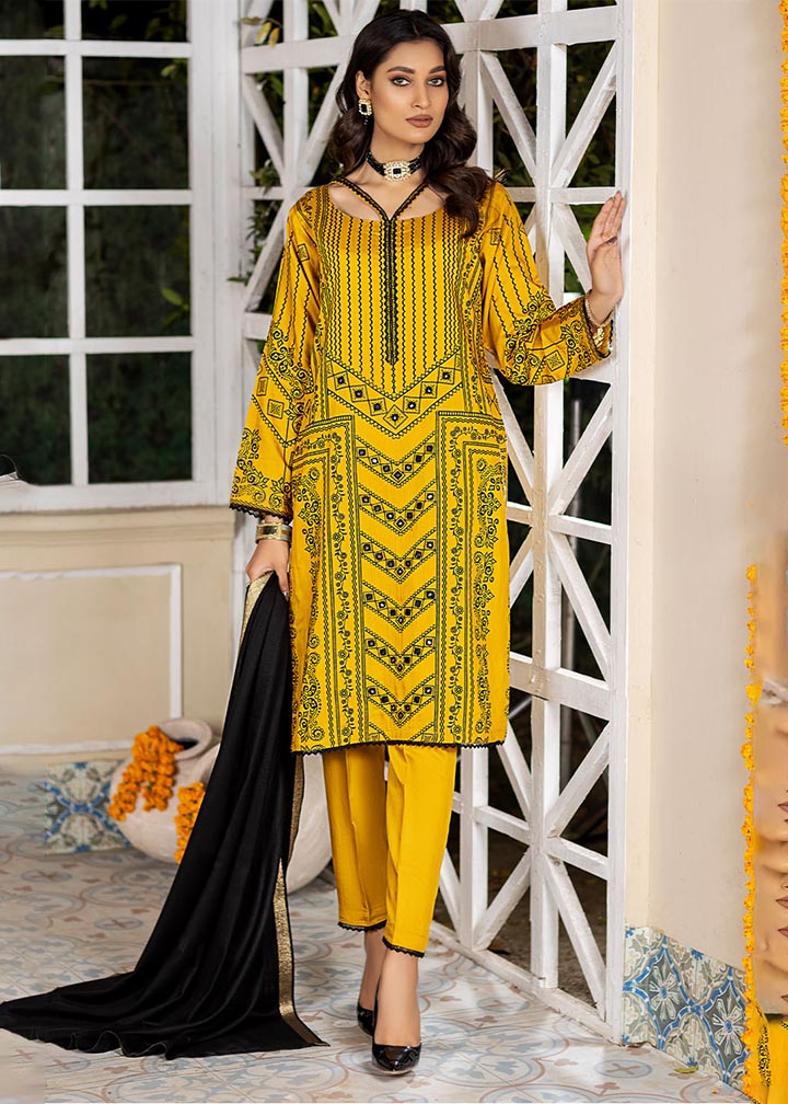 Madame Mustard Embroidered Viscose Suit 2553 Women 3pcs