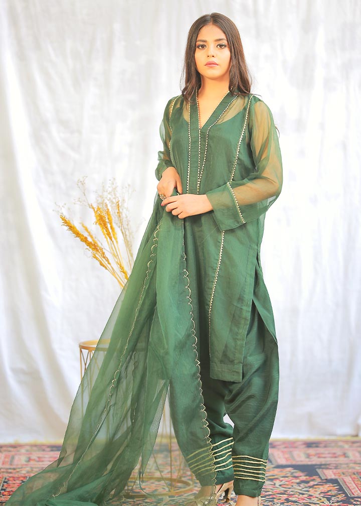 Closet By Fareeha Ijaz Hunter green Women 3pcs