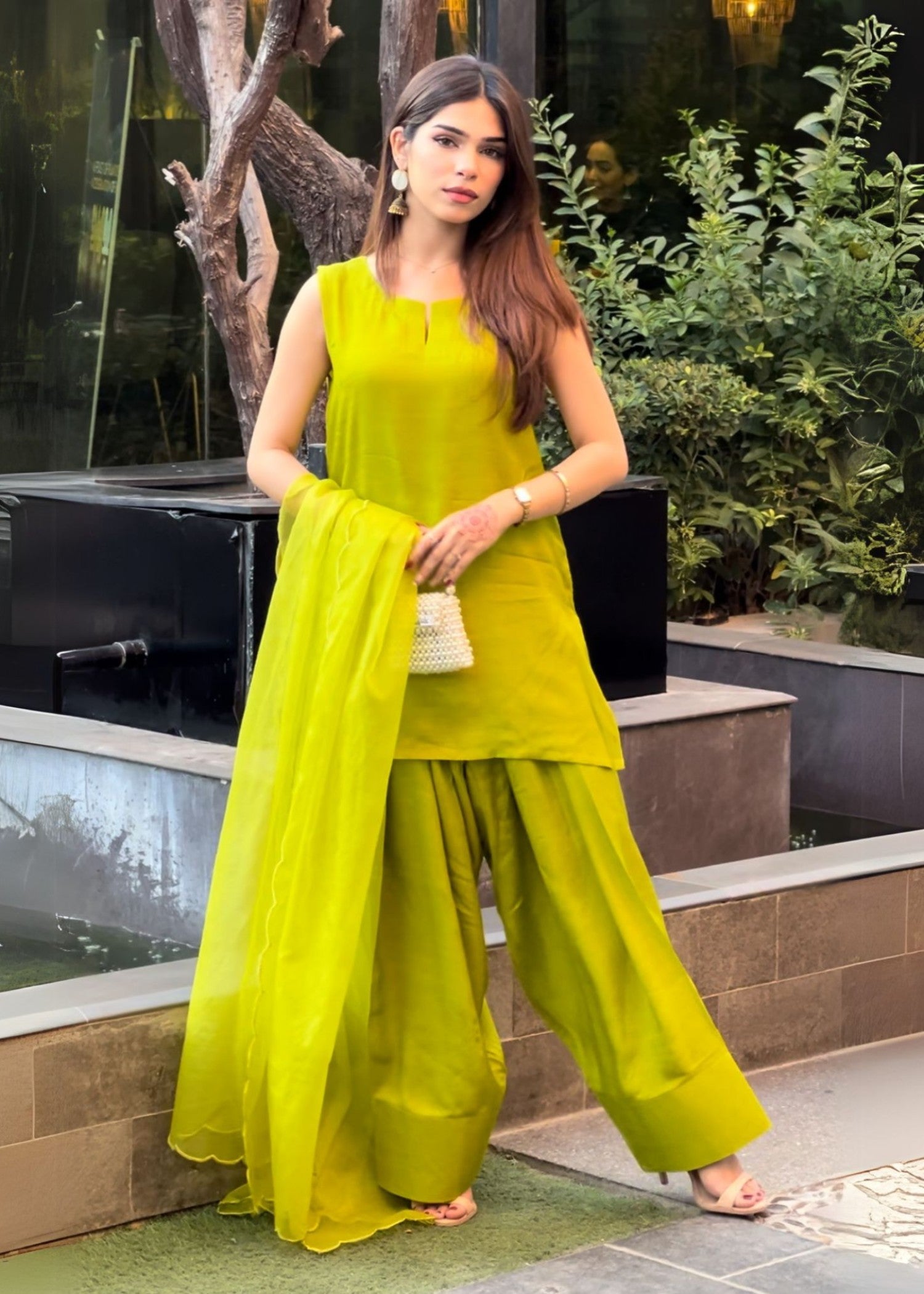 Rangeen Lime Lux With Farshi Shalwar Women 3pcs