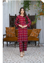 Hamna Kalim small flower maroon 3d two piece Women 2pcs
