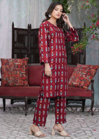 Hamna Kalim small 3d flower maroon Women 2pcs