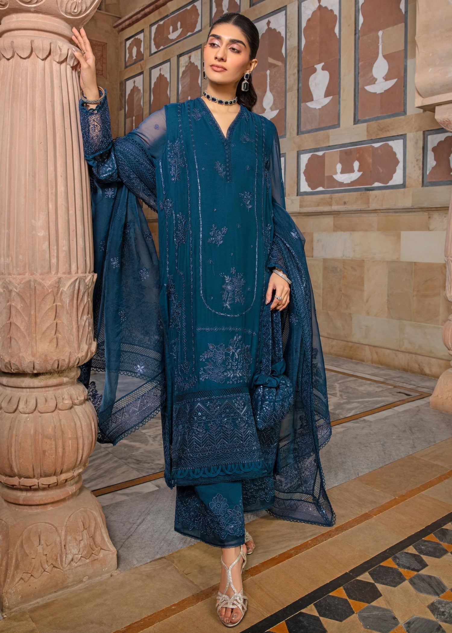 Zeen Stitched Embroidered Chiffon Suit WIM34108 Women 3pcs