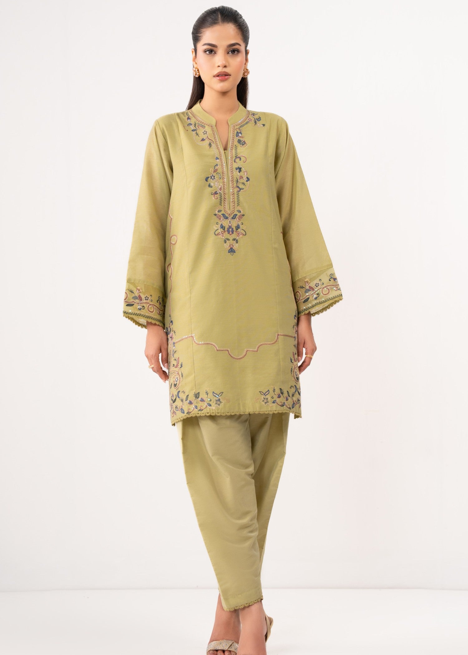 Zeen Stitched Embroidered Cotton Net Suit WZM25170 Women 2pcs