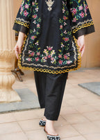 Zamnah Black Floral Embroidered Cotton Kurta Set Women 2pcs