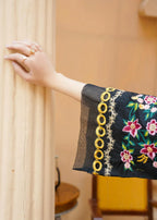 Zamnah Black Floral Embroidered Cotton Kurta Set Women 2pcs