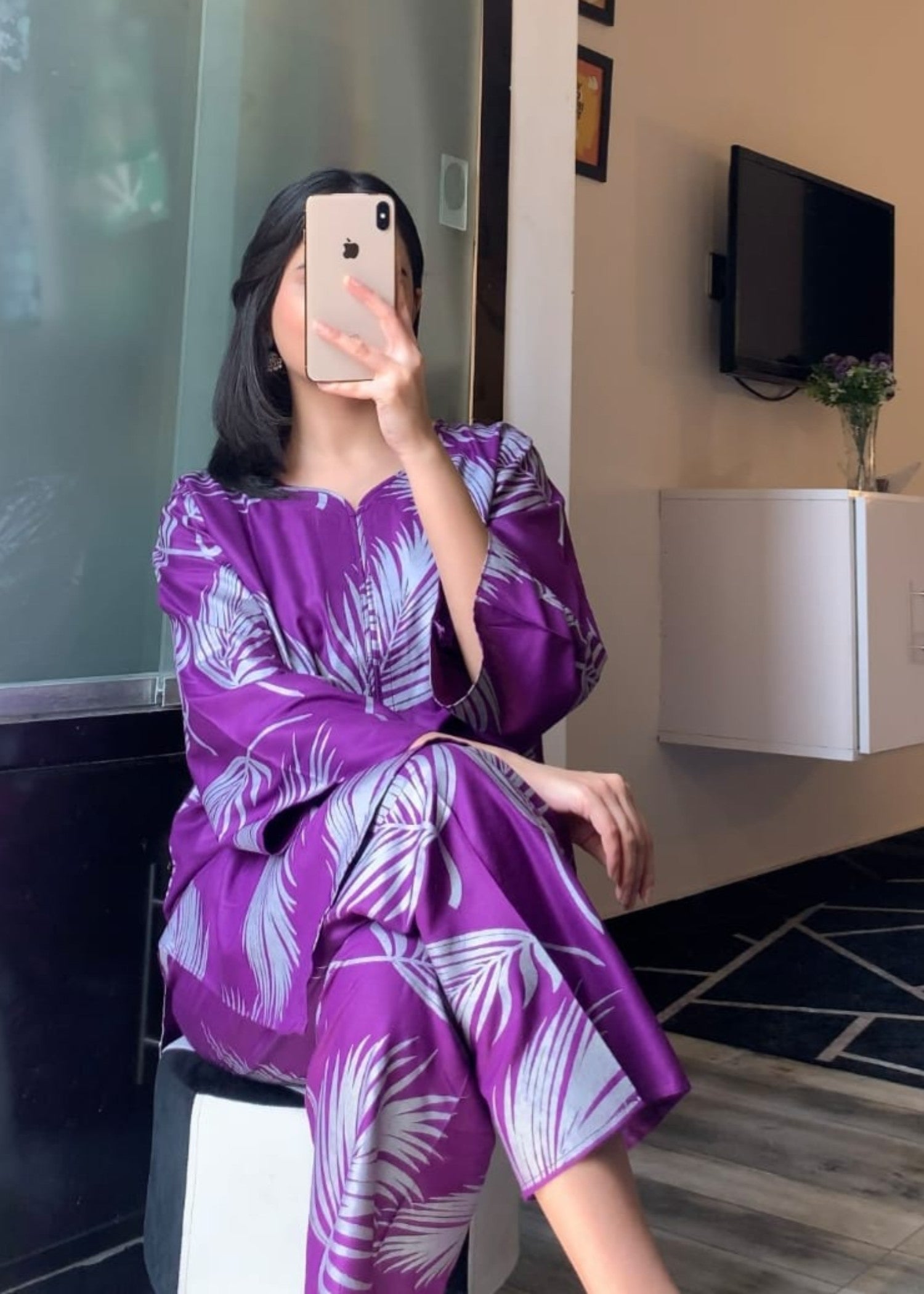Anabya Garments Purple Leaf Women 2pcs