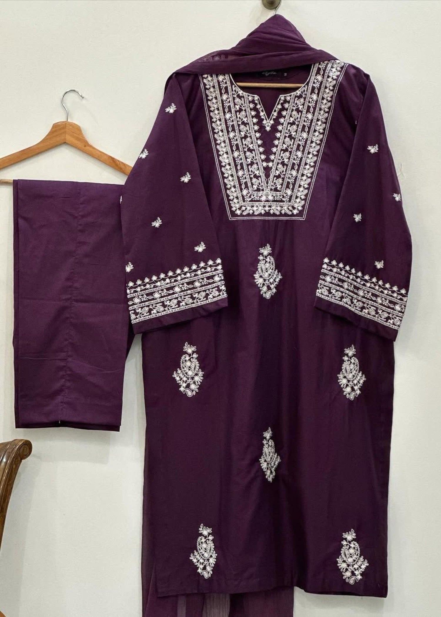 Shehroz Fashion PURPLE DAZAL EMBROIDERY LAWN DRESS Women 3pcs