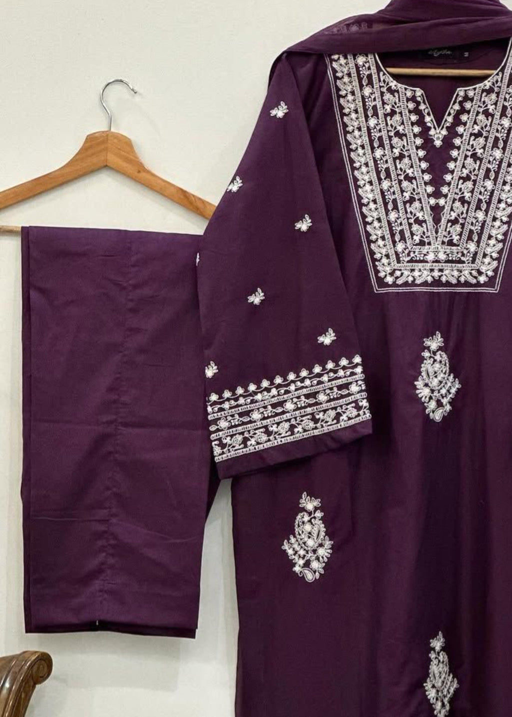 Shehroz Fashion PURPLE DAZAL EMBROIDERY LAWN DRESS Women 3pcs