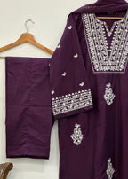Shehroz Fashion PURPLE DAZAL EMBROIDERY LAWN DRESS Women 3pcs