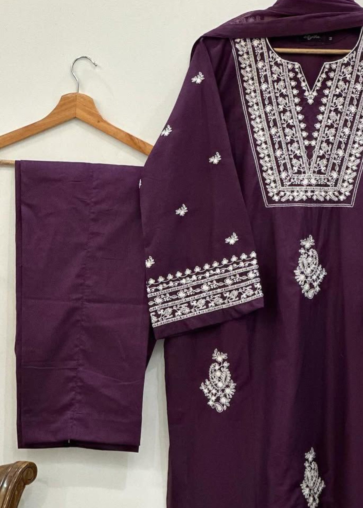 Shehroz Fashion PURPLE DAZAL EMBROIDERY LAWN DRESS Women 3pcs