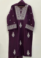 Shehroz Fashion PURPLE DAZAL EMBROIDERY LAWN DRESS Women 3pcs