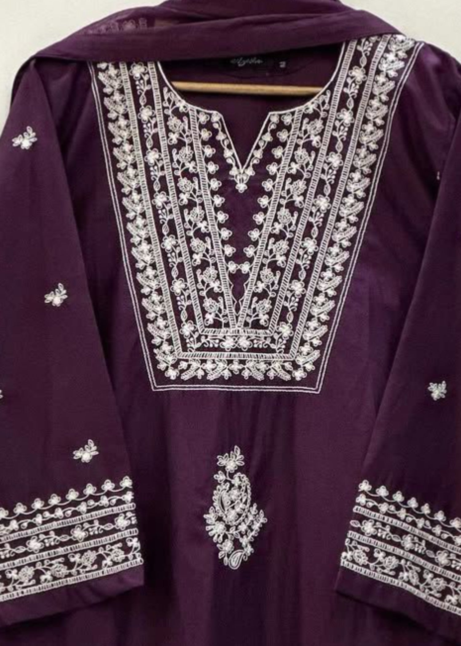 Shehroz Fashion PURPLE DAZAL EMBROIDERY LAWN DRESS Women 3pcs