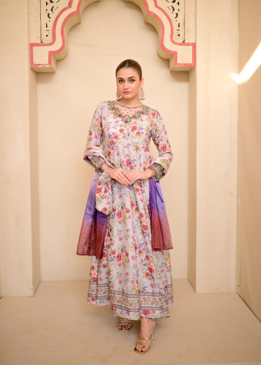 The Affordable Designer GREY FLORAL FROCK Women 2pcs