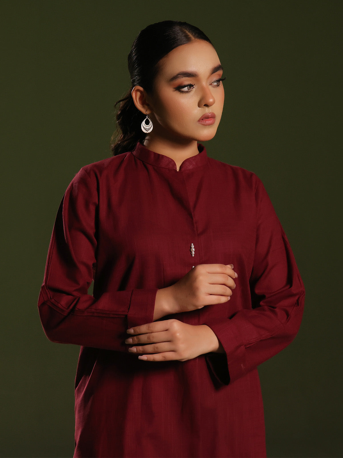 Oaks By Star Textile Mills Solid Pret Shirt Trouser Khaddar Maroon OW2P 2408032 Women 2pcs