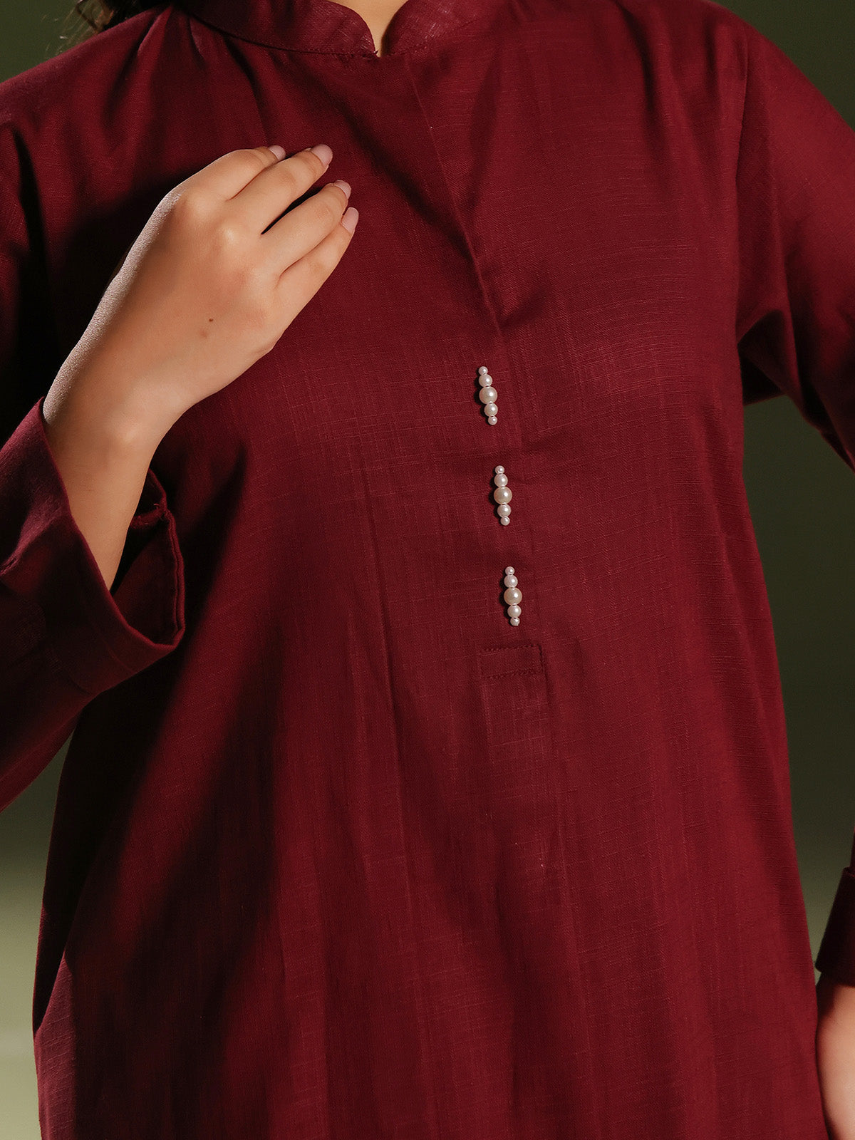 Oaks By Star Textile Mills Solid Pret Shirt Trouser Khaddar Maroon OW2P 2408032 Women 2pcs