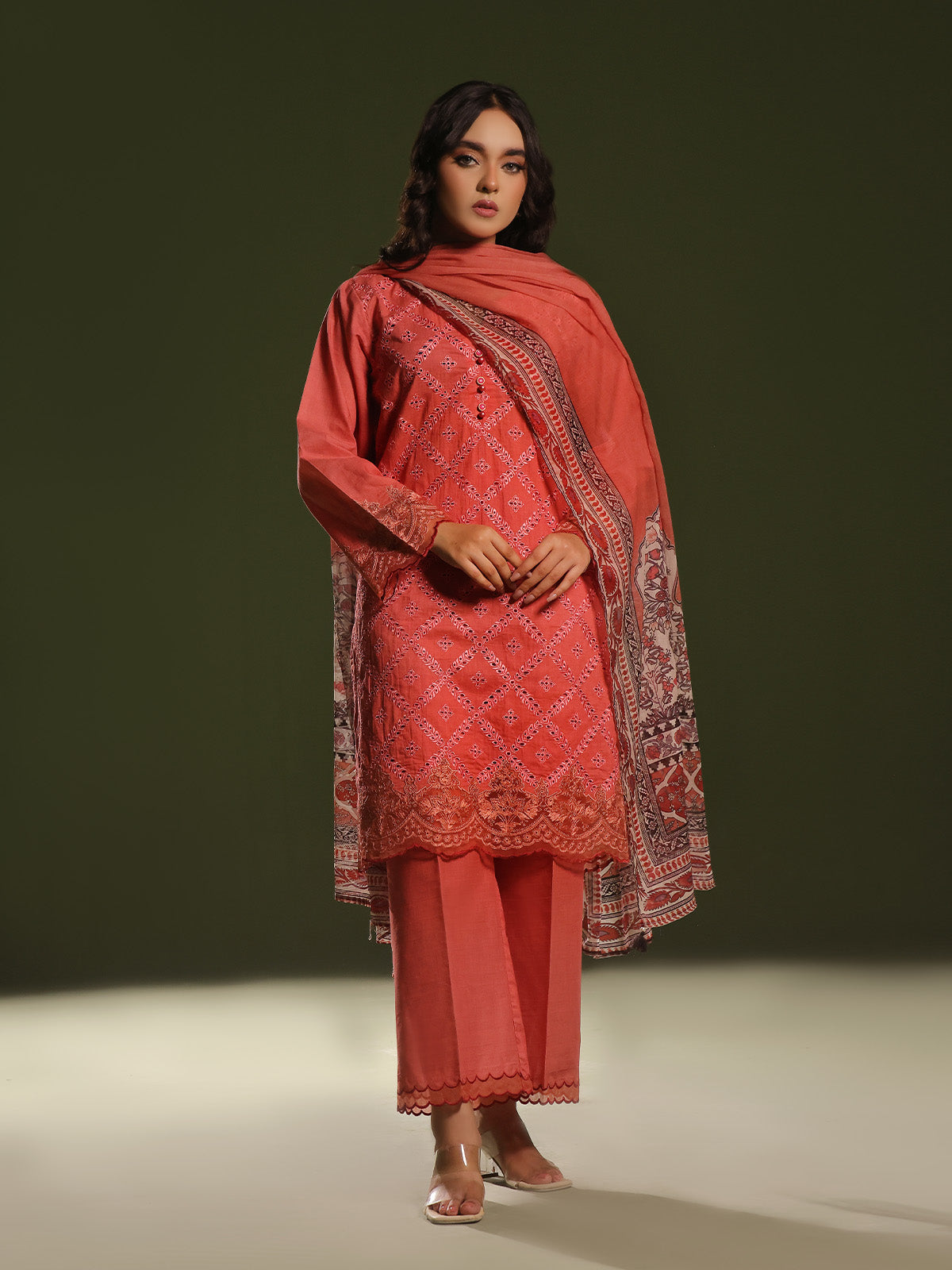 Oaks By Star Textile Mills Embroidered Pret Suit Cambric Orange OWE3P 2411011 Women 3pcs